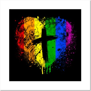 Heart with cross, Gay Pride, Christian religious Posters and Art